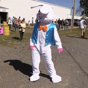 Easter Bunny Mascot Dancing In The Street GIF