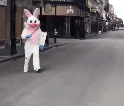 Easter Bunny Mascot Moving With Stick GIF
