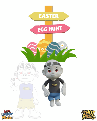 Easter Egg Hunt Sign With Cartoon Character GIF