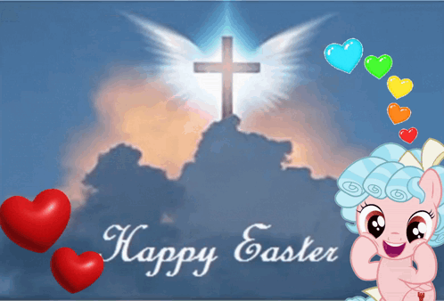 Easter Greeting Card with Cross and Hearts