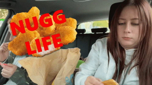 Eating Chicken Nugget Inside The Car GIF