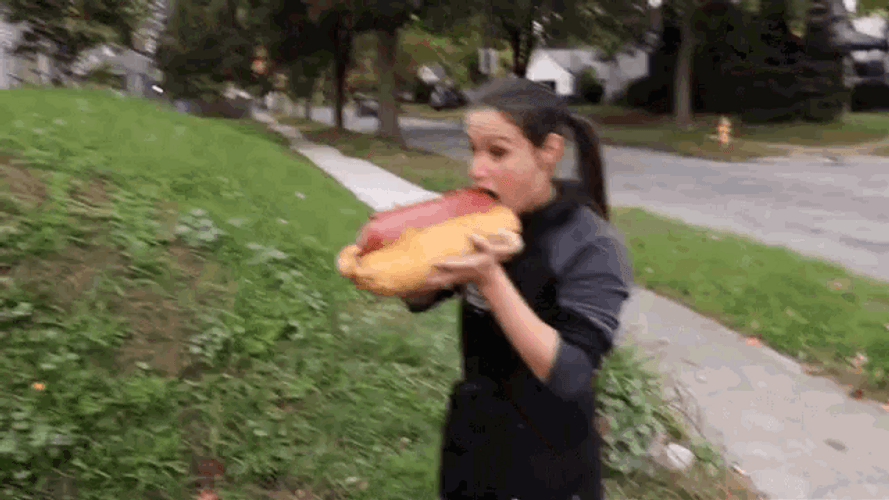 Eating Giant Hot Dog GIF