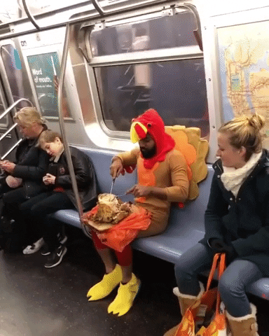 Eating Thanksgiving Dinner In Subway Meme GIF