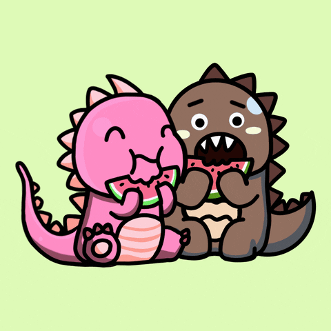 Eating Watermelon Brenfi Kaiju Cute Dinosaurs GIF