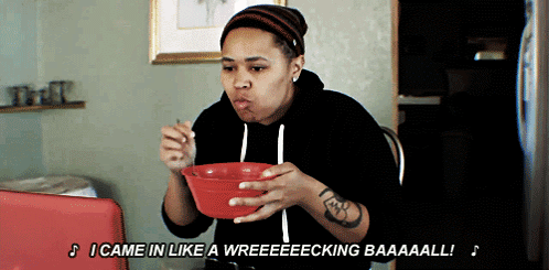 Eating Woman Knocked Down By Wrecking Ball GIF