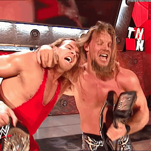Ecstatic Tag Team Chris Jericho And Christian GIF