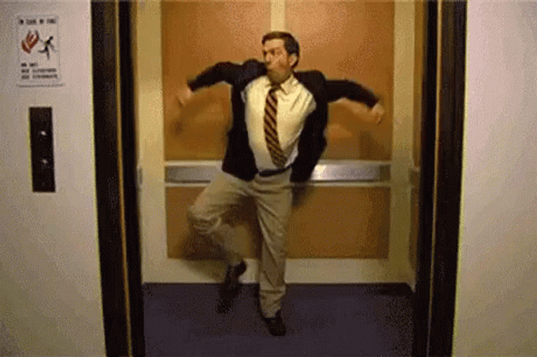 Ed Helms Victory Dance Elevator GIF