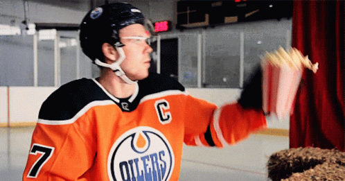 Edmonton Oilers Hockey Player Throwing Popcorn GIF