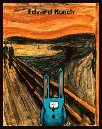 Edvard Munch Painting With Cartoon Rabbit