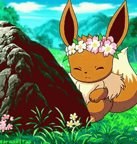 Eevee Evolutions Hide Behind Rock GIF