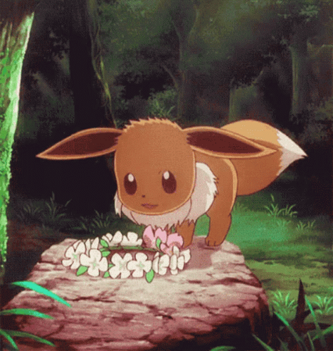 Eevee Evolutions Wears Flower Crown GIF
