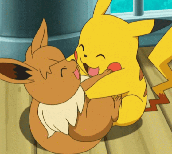 Eevee Pikachu Pokemon Happy Playing Hug Tickle GIF
