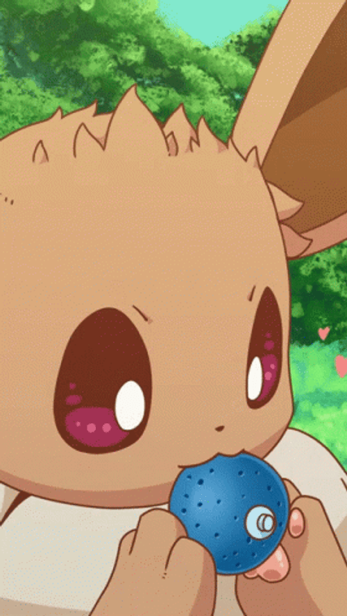 Eevee Pokemon Adorable Hearts Eating Food GIF