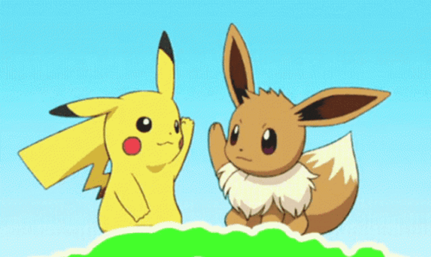 eevee-pokemon-high-five-pikachu-hello-wave-s0t98alcxyhf91zj.gif
