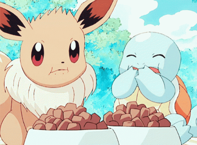 Eevee Squirtle Pokemon Eating Food Anime GIF