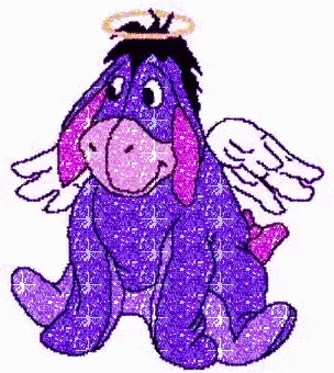 Eeyore From Winnie The Pooh Is Wearing Angel Wings And A Halo On His Head . GIF