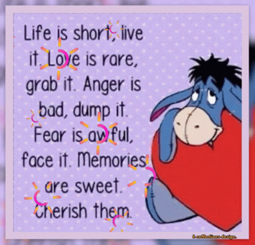 Eeyore Is Holding A Heart With A Quote About Life GIF