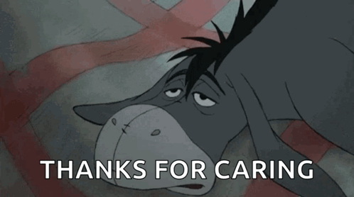 Eeyore Laying Down Saying Thanks for Caring
