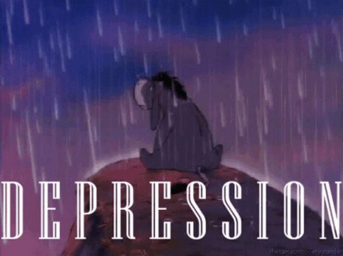 Eeyore on Rock in Rain with Depression