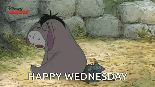 Eeyore Sitting on Rock Saying Happy Wednesday