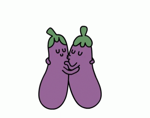 Eggplant Cartoon Characters Hugging