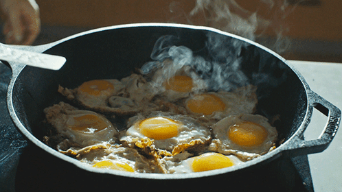 Eggs Cooking in Lodge Skillet