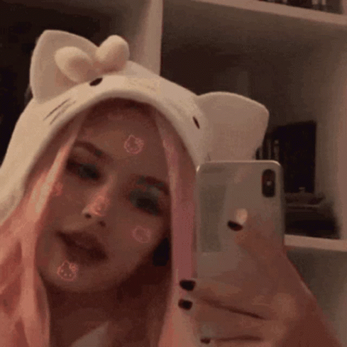 Egirl In Hello Kitty Hood GIF