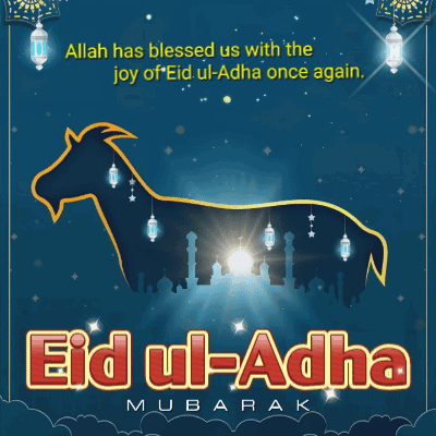 Eid ul-Adha Mubarak Greeting Card with Goat Silhouette