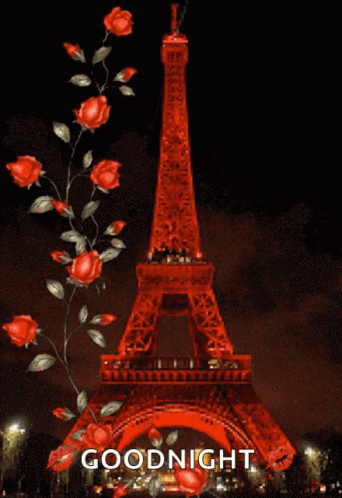 Eiffel Tower With Red Roses Goodnight
