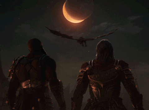 Elder Scrolls Characters Looking At Flying Dragon GIF