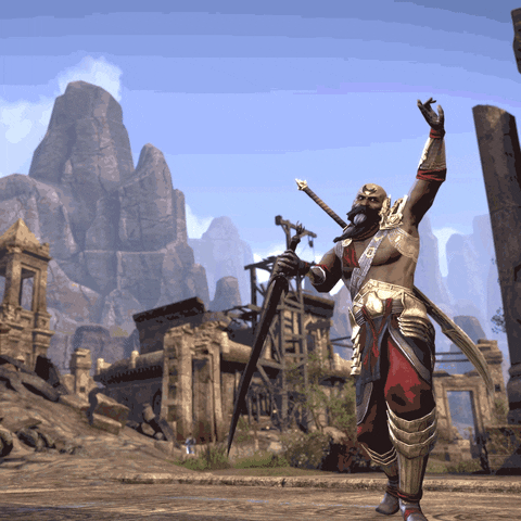 Elder Scrolls Sai Sahan Pointing His Sword GIF