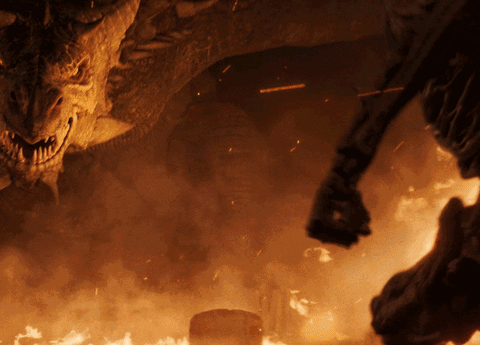 Elder Scrolls Skeleton Fighting Against Dragon GIF