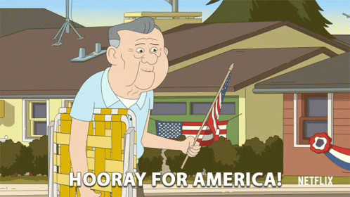 Elderly Man Holding American Flag Hooray for America