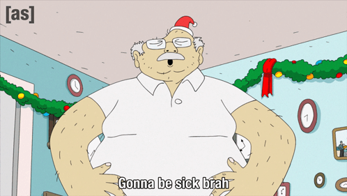 Elderly Man in Santa Hat Says Gonna Be Sick Brah