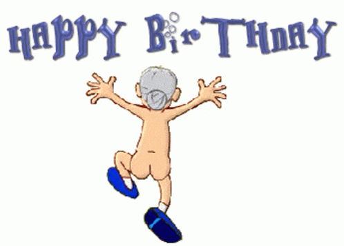 Elderly Man Jumping Happy Birthday