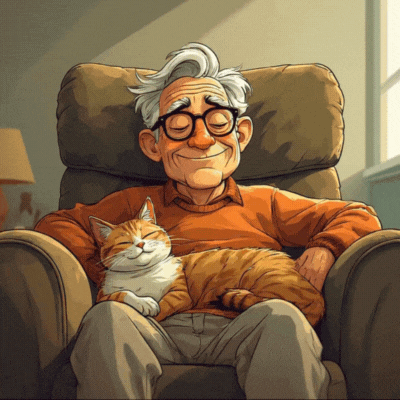 Elderly Man Sitting With Cat GIF