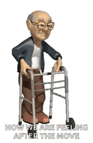 Elderly Man Using Walker How We Are Feeling After Move GIF