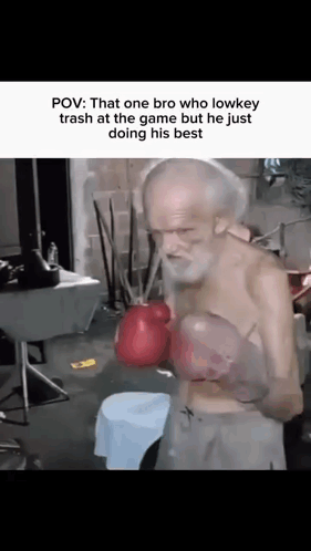 Elderly Man Wearing Boxing Gloves