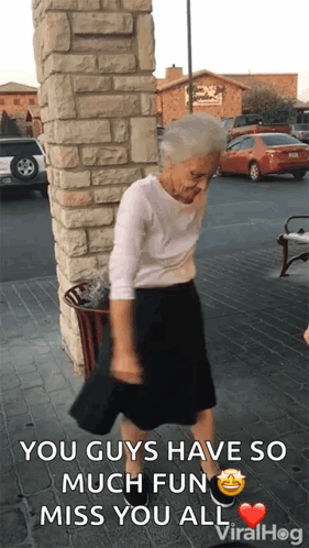Elderly Woman Dancing Saying You Guys Have So Much Fun