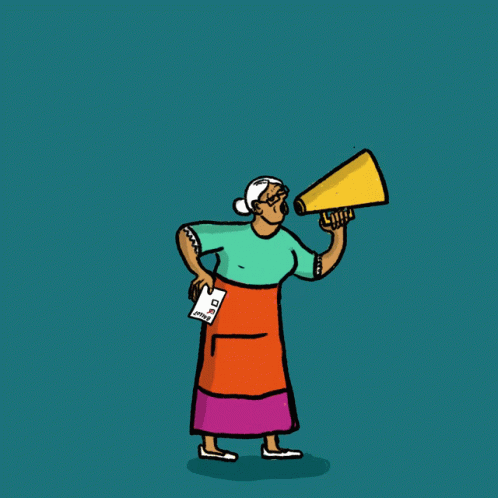 Elderly Woman Holding Ballot And Megaphone Saying Votar Por Correo GIF