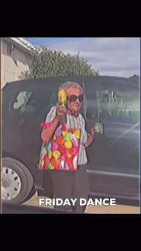 Elderly Woman Holding Drink and Bag Friday Dance