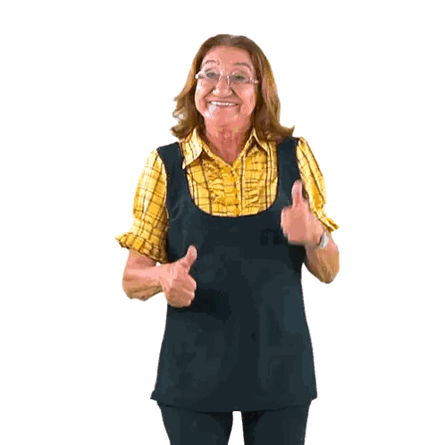 Elderly Woman in Plaid Shirt and Glasses Thumbs Up
