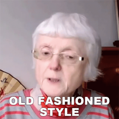 Elderly Woman in Striped Shirt Saying Old Fashioned Style
