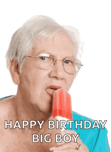 Elderly Woman Licking Popsicle Happy Birthday