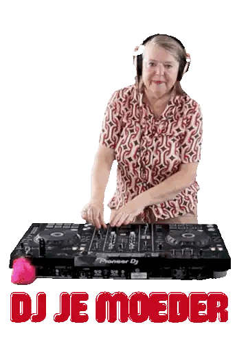 Elderly Woman Playing Music on DJ Mixer