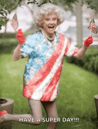 Elderly Woman Running In American Flag Shirt GIF