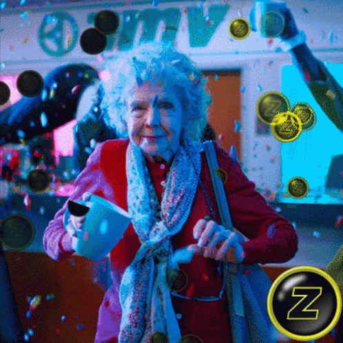 Elderly Woman Standing In Front Of Welcome Sign GIF