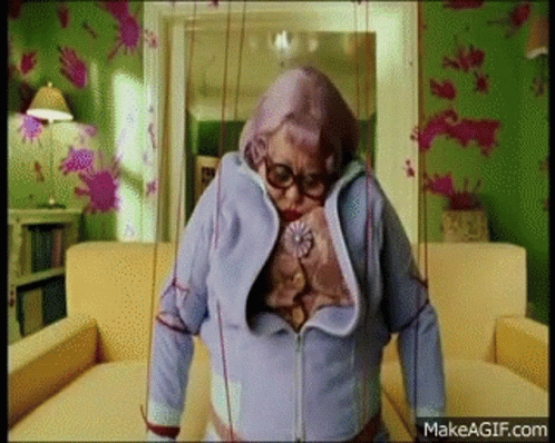 Elderly Woman Standing With Puppet