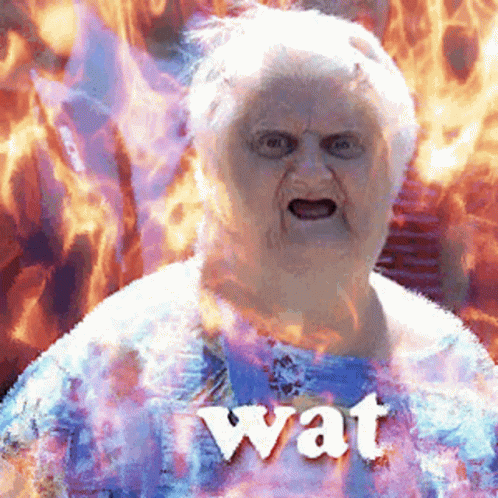 Elderly Woman Surrounded by Flames With Wat Shirt
