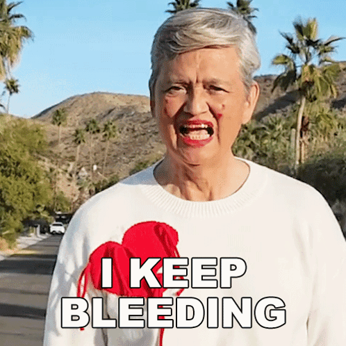 Elderly Woman With Blood on Face and I Keep Bleeding Sweater